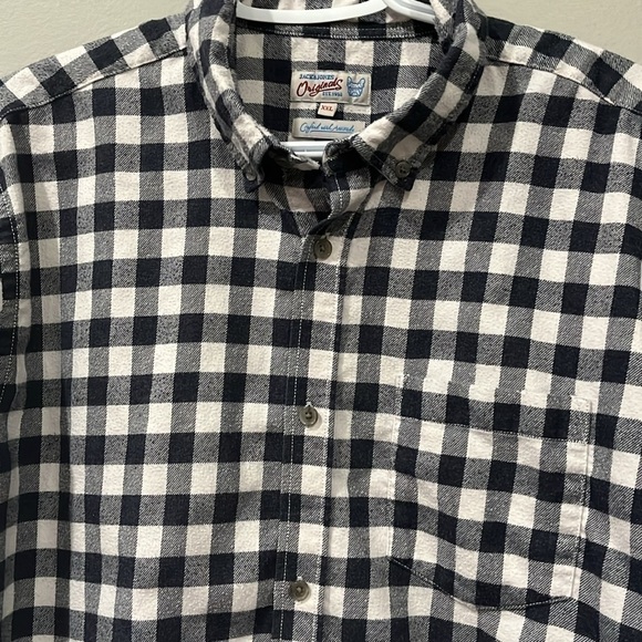 [2XL]  Jack&Jones Original Blue/Gray/White Plaid Flannel Shirt - Picture 3 of 5